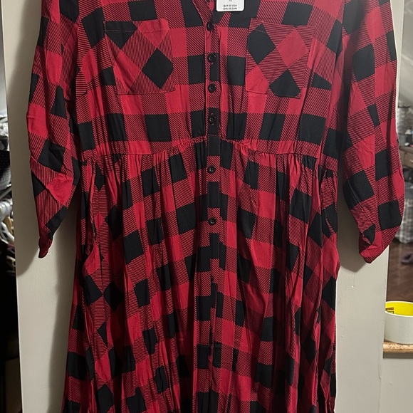 🆕️🍂🍁 STRETCH CHALLIS PLAID RED SHIRT DRESS 🍁🍂 🍂🍁NWT🍁🍂 - Picture 5 of 6
